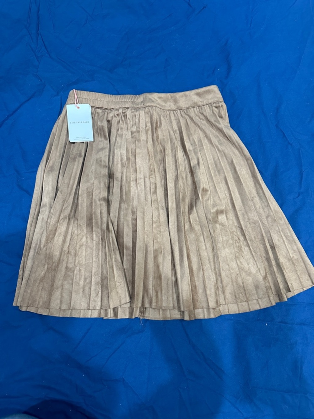 Skies Are Blue Pleated Faux Suede Mini Skirt - Tuscan Tan, Size S